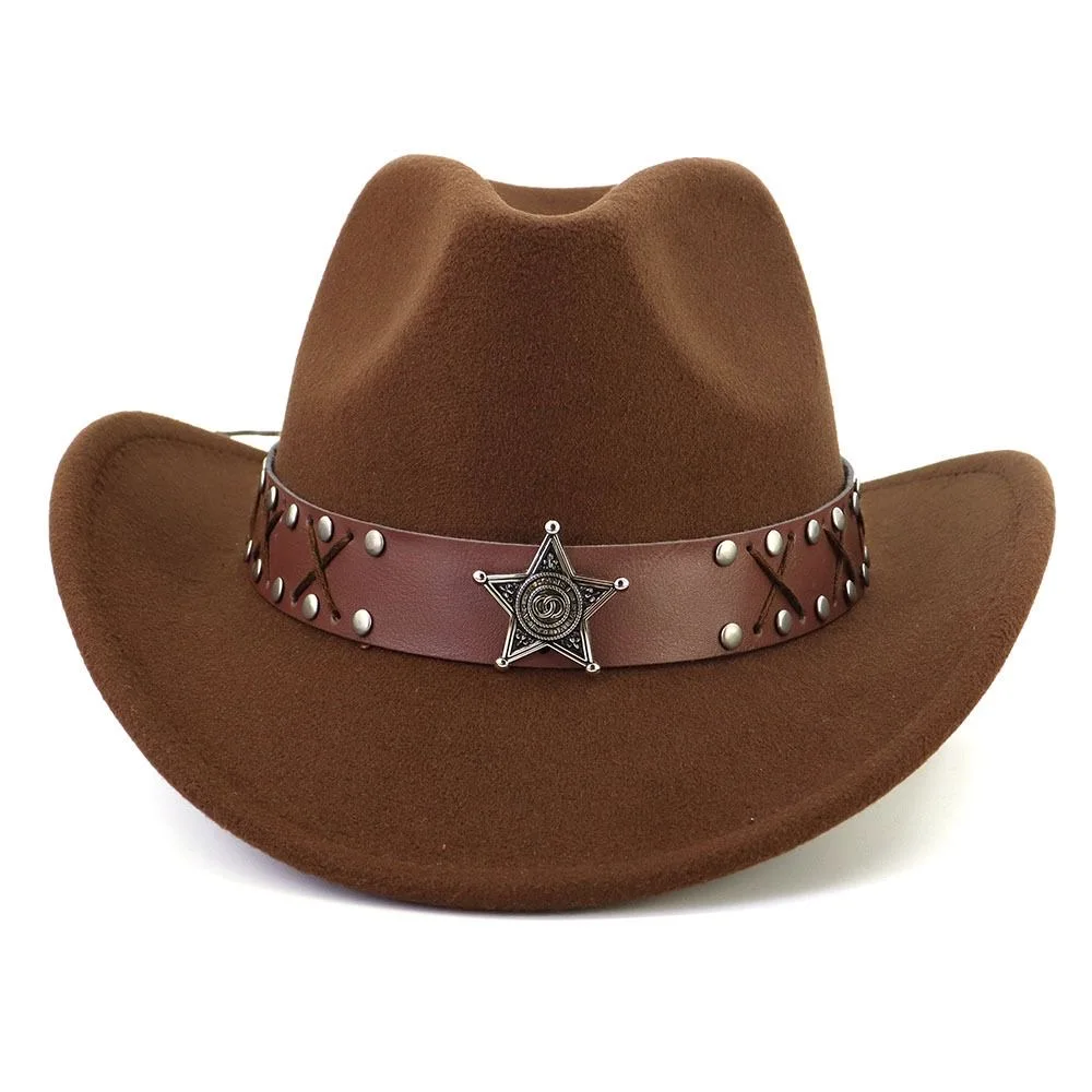 

Women Western Cowboy Hat Fedora-Jazz-Hat with Bull Head Band Decoration edge lifting Wide Brim Men Hat