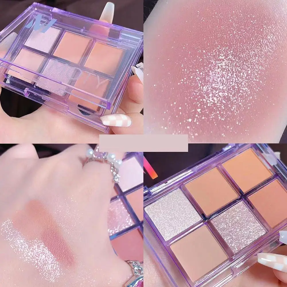 Placa de sombra de ojos de maquillaje desnudo de 6 colores, paleta de sombras de ojos de maquillaje de estudiante mate de Color tierra, lentejuelas, H1L9