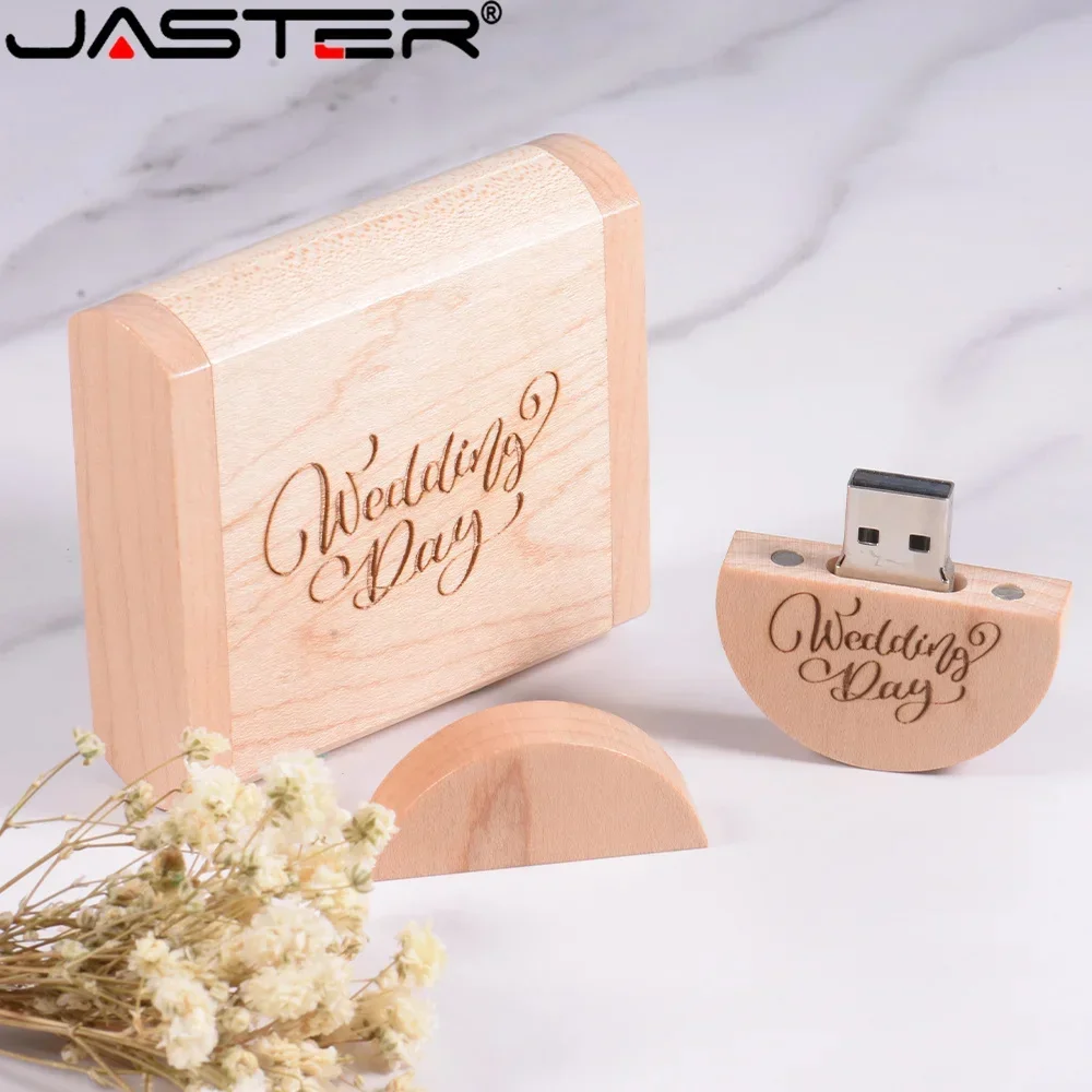 

JASTER USB Flash Drive 128GB Round U Stick 2.0 Wooden Free Logo Personal Customized Pendrive 4GB 8GB 16GB 32GB 64GB Wedding Gift