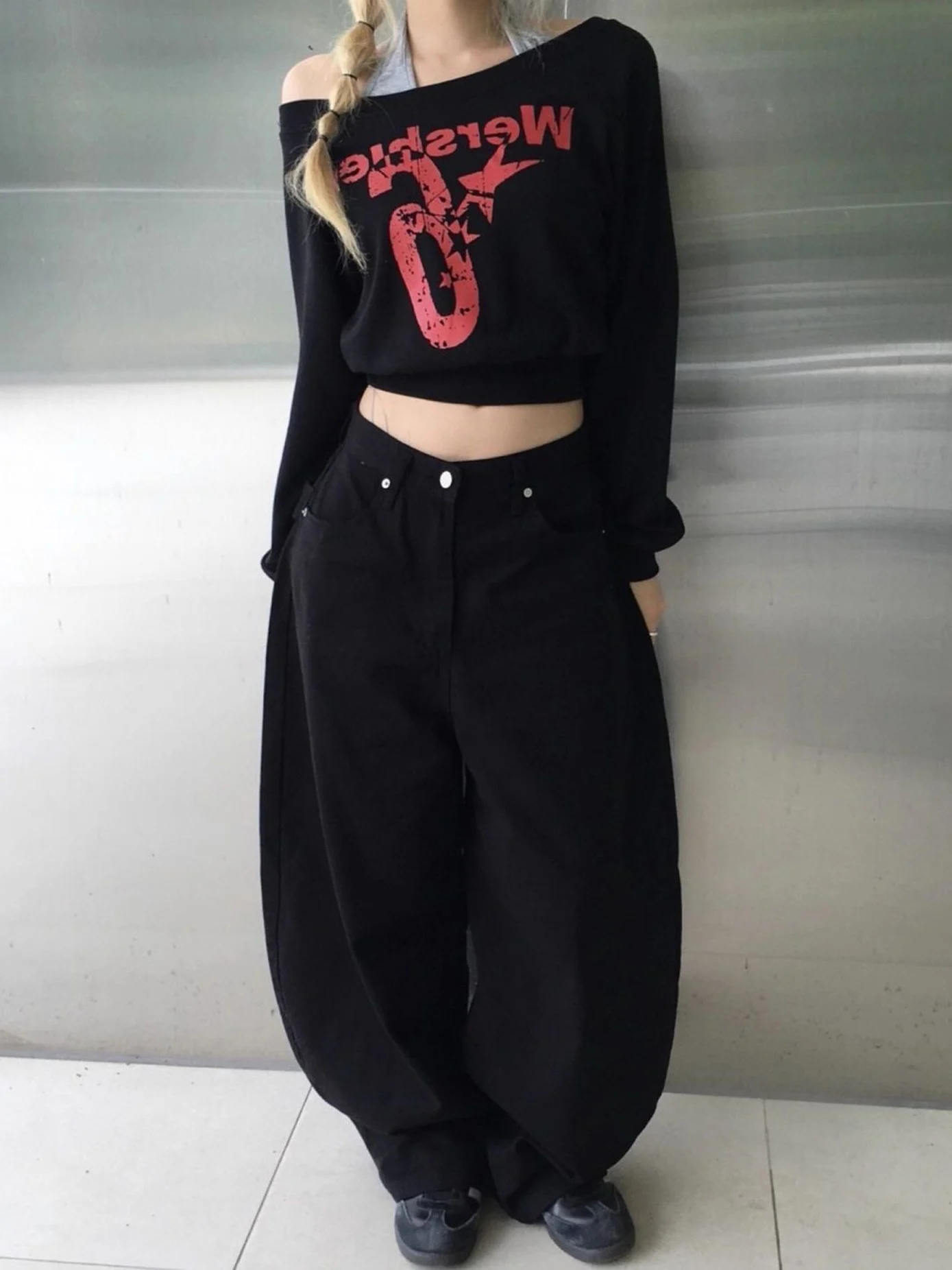 American Style Street Fashion Bell Bottom Jeans Women Loose Slimming Long Trousers Back Decorative Rivet Buckle Strap