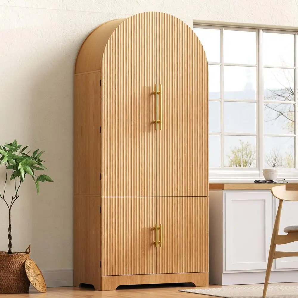 72 armário de despensa de cozinha de arco alto com 4 portas, 3 prateleiras ajustáveis, 1 gaveta oculta, 8 prateleiras de porta, adequado para cozinha,