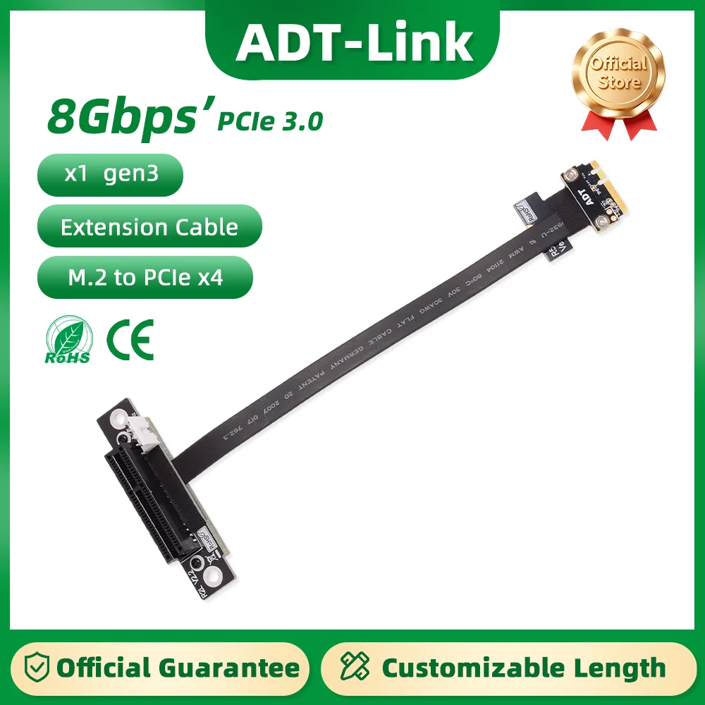 ADT-Link M.2 Key A.E WiFi NGFF to PCIe 3.0 X1 to Extension Cable Gen4 Female 90°Riser Adapter For Graphic Card PC Accessories