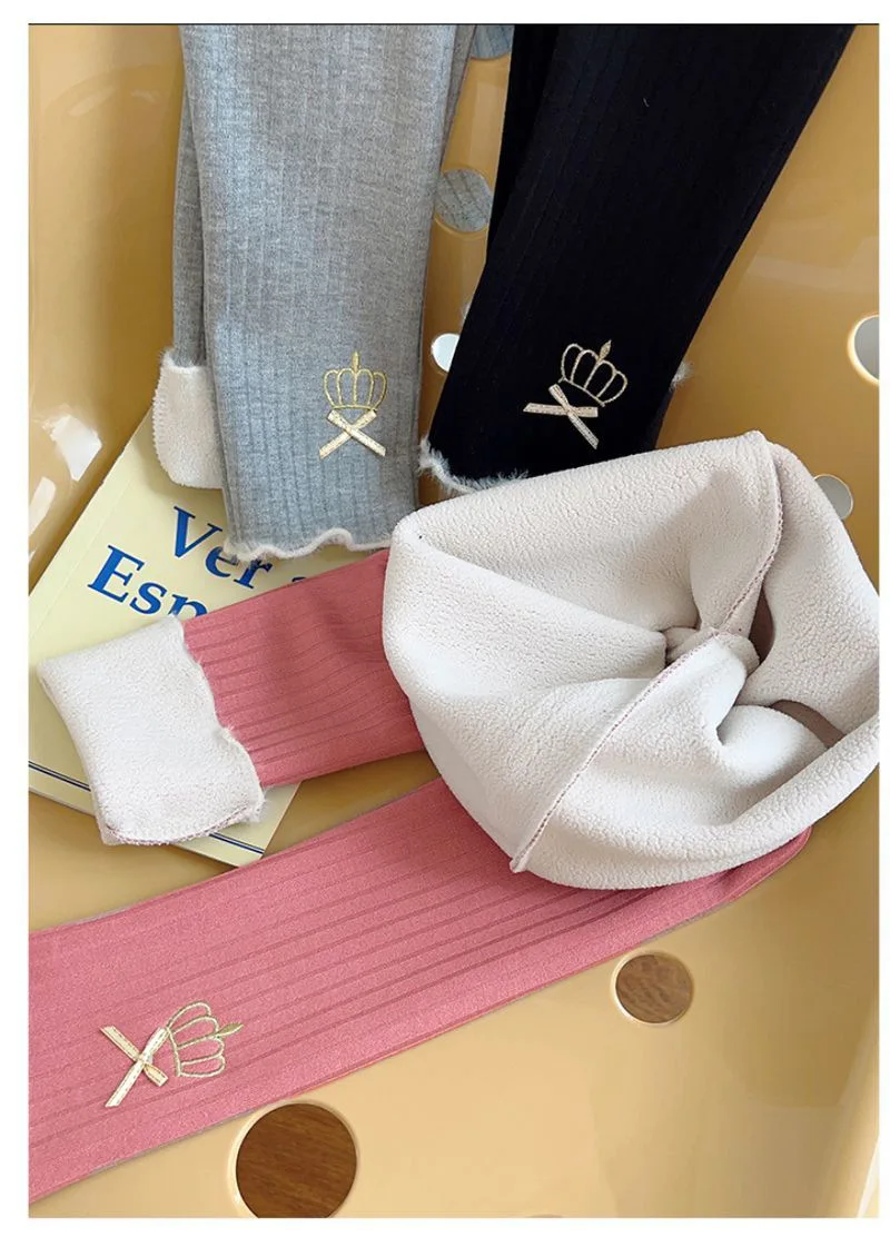 Baby Herbst Winter Fleece Dreiviertel-Leggings Mädchen Warme Dehnbare Hosen Kinder Bestickte Weiche Kinder Freizeit-Schul-Sport-Hosen – Detail 13