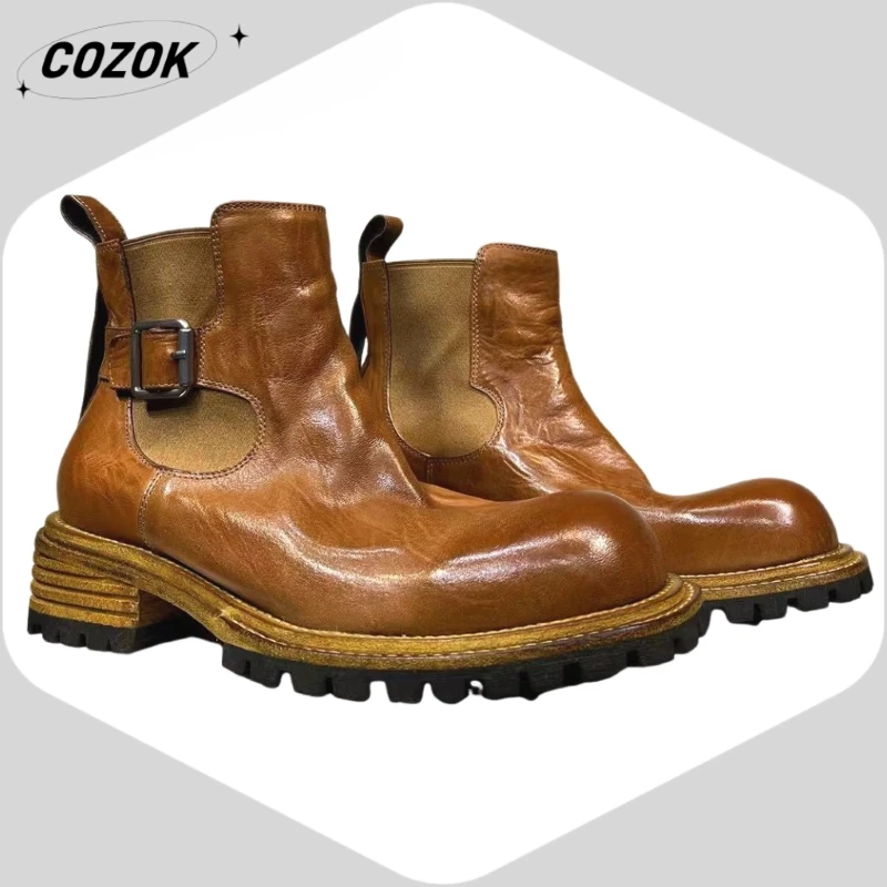 25 Popular British Style High-Grade Horse Leather Non-Slip Workplace Luxury Niche Ankle leather boots Waterproof leather boots