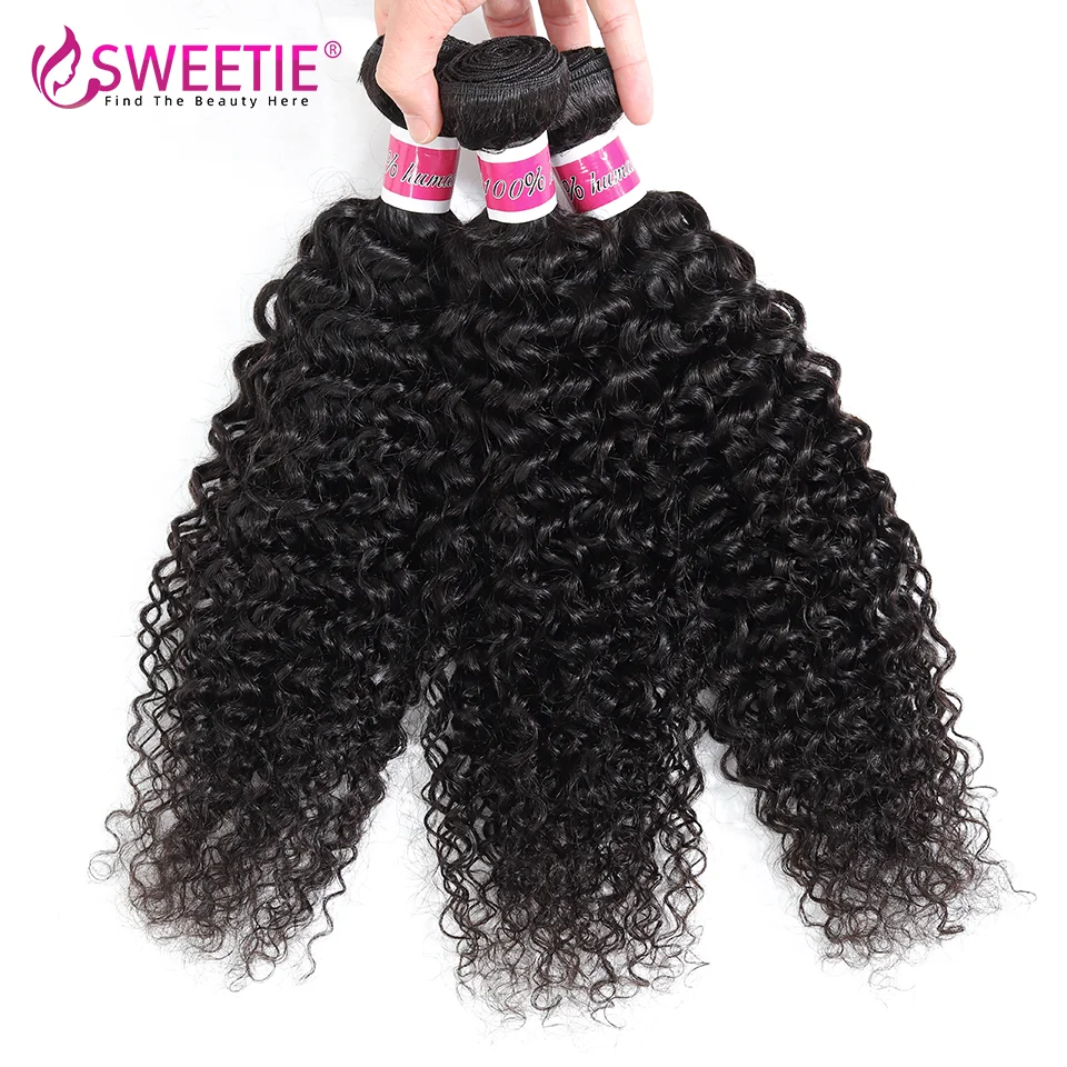 Querida-Indian Kinky Curly Hair Bundles, 100% Weave Cabelo Humano, Onda Profunda, Jerry Curl, Remy, Ofertas, 3 ou 4 Pacotes, Ofertas