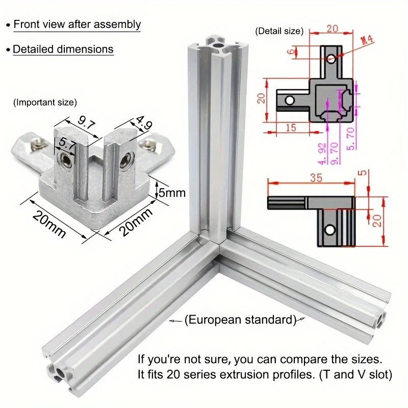 8Pcs Aluminum Profile 90 Degree Corner Bracket, T-slot Interior Connector Joint with Screws Wrench for 2020 Extrusion Frame view 5