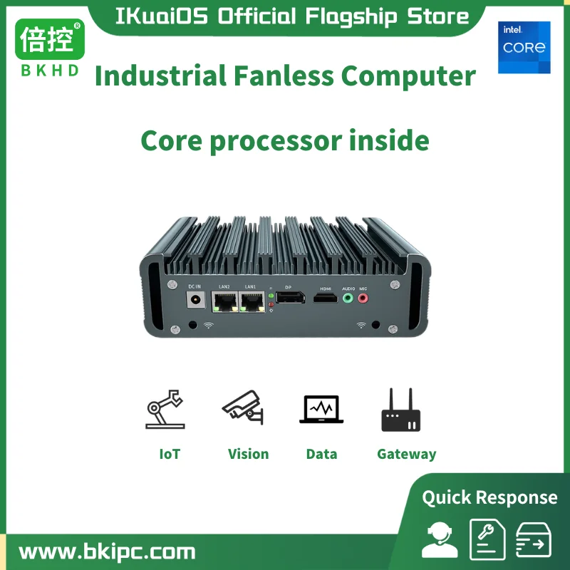 IKuaiOS Fanless Industrial Computer 8th Gen Core 2 LAN Gigabit Ethernet Automation IoT Machine Vision DAQ G685 1356-12