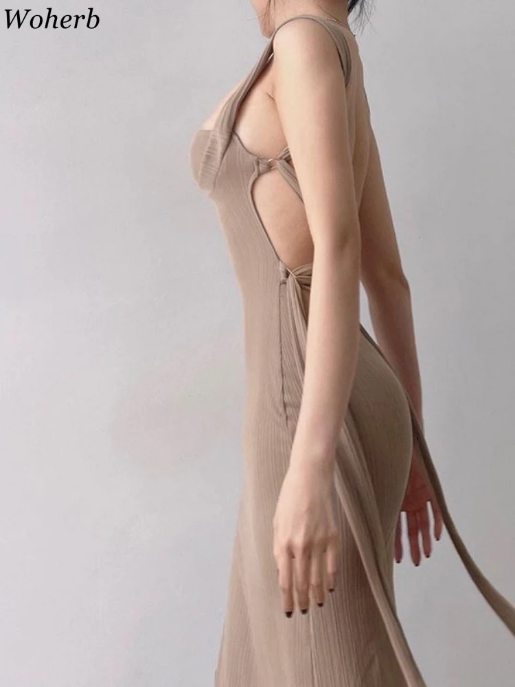 

New Sexy Hollow Out Maxi Dresses for Women Backless Bandage Temperamant Robe Femme 2025 Vestidos De Mujer Vintage Summer Dress