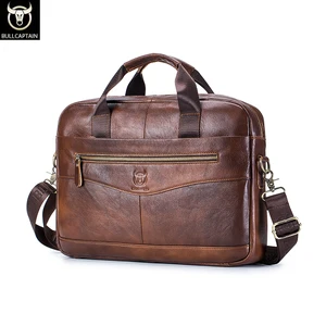 Bullcaptain messenger briefcase Men's genuine leather bags 14 inch portable bag pipe office 10 Main Sales Men's Folder Leather - №2