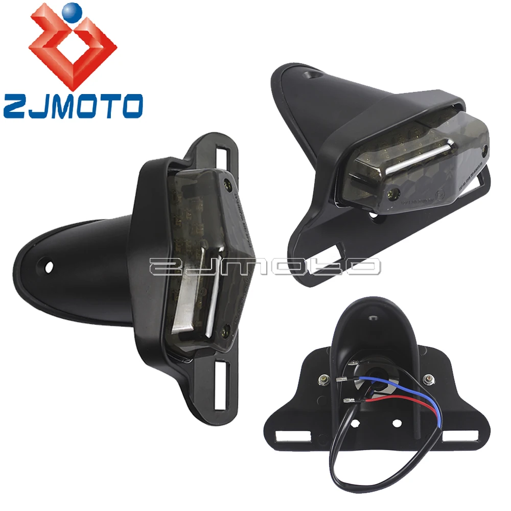 Black LED Rear Light Motorcycle Lucas Tail Light For Bonneville BSA Norton Scrambler Stop Brake Light w/ License Plate Light