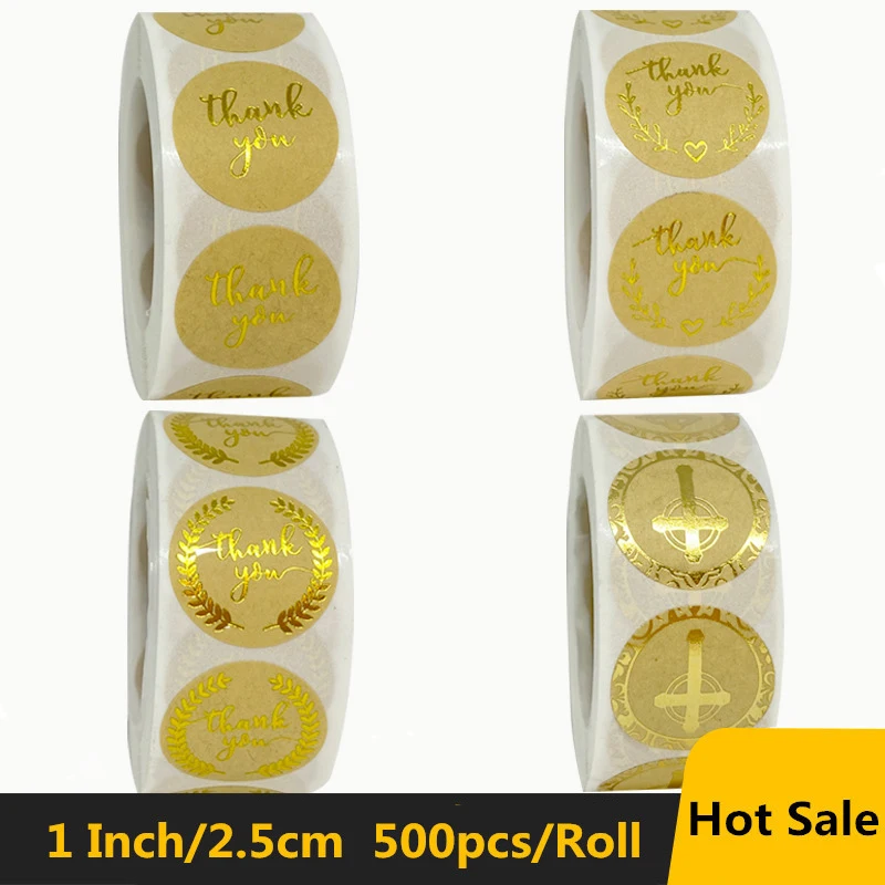 500pcs/roll Kraft Bronzing Thank You Sticker Sealing Labels for Baking Envelope Handmade Decoration Gold Foil Stationery Sticker