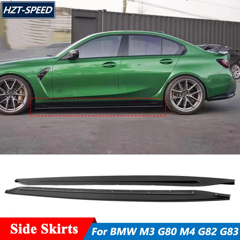 R Style Real Carbon Fiber Material Side Skirts Lip Trims Extensions For BMW M3 G80 M4 G82 G83 Body Kit 2021 Up