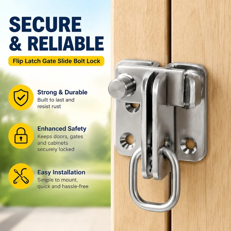 Flip Latch Gate Slide Bolt Lock Safety Door Catch for Barn Cabinet Pet Cage Garden Bathroom Garage Window