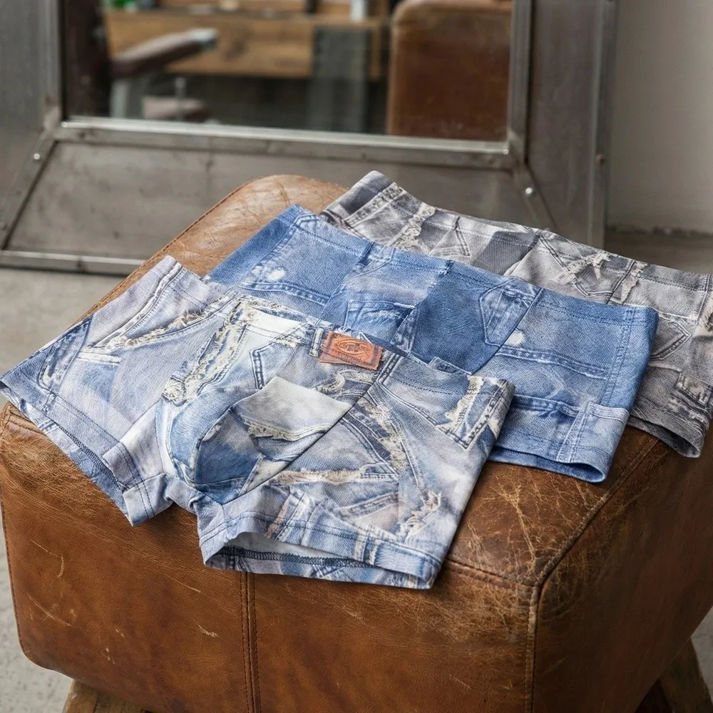 

Мужские трусы-боксеры с джинсовым узором, сетчатые, тонкие, с низкой посадкой, бесшовные, для мужчин