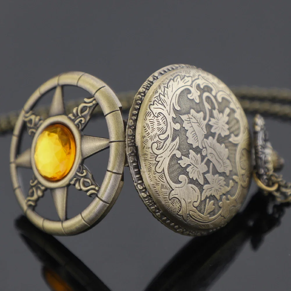 خمر الجوف ماجيك الأحجار الكريمة البرونزية ساعة الجيب الكوارتز سلسلة قلادة ساعة قلادة الساعات للنساء الفتيات هدايا فريدة من نوعها