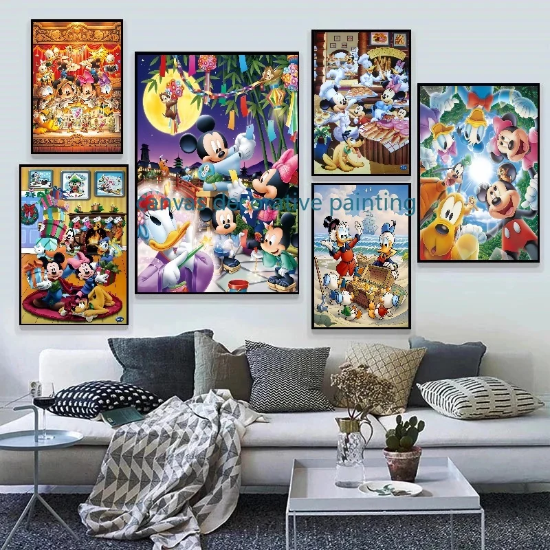 

Disney Mickey Mouse Minnie Mouse and Donald Duck Canvas Painting Poster Print Wall Picture Kids Room Decoration Children's Gift