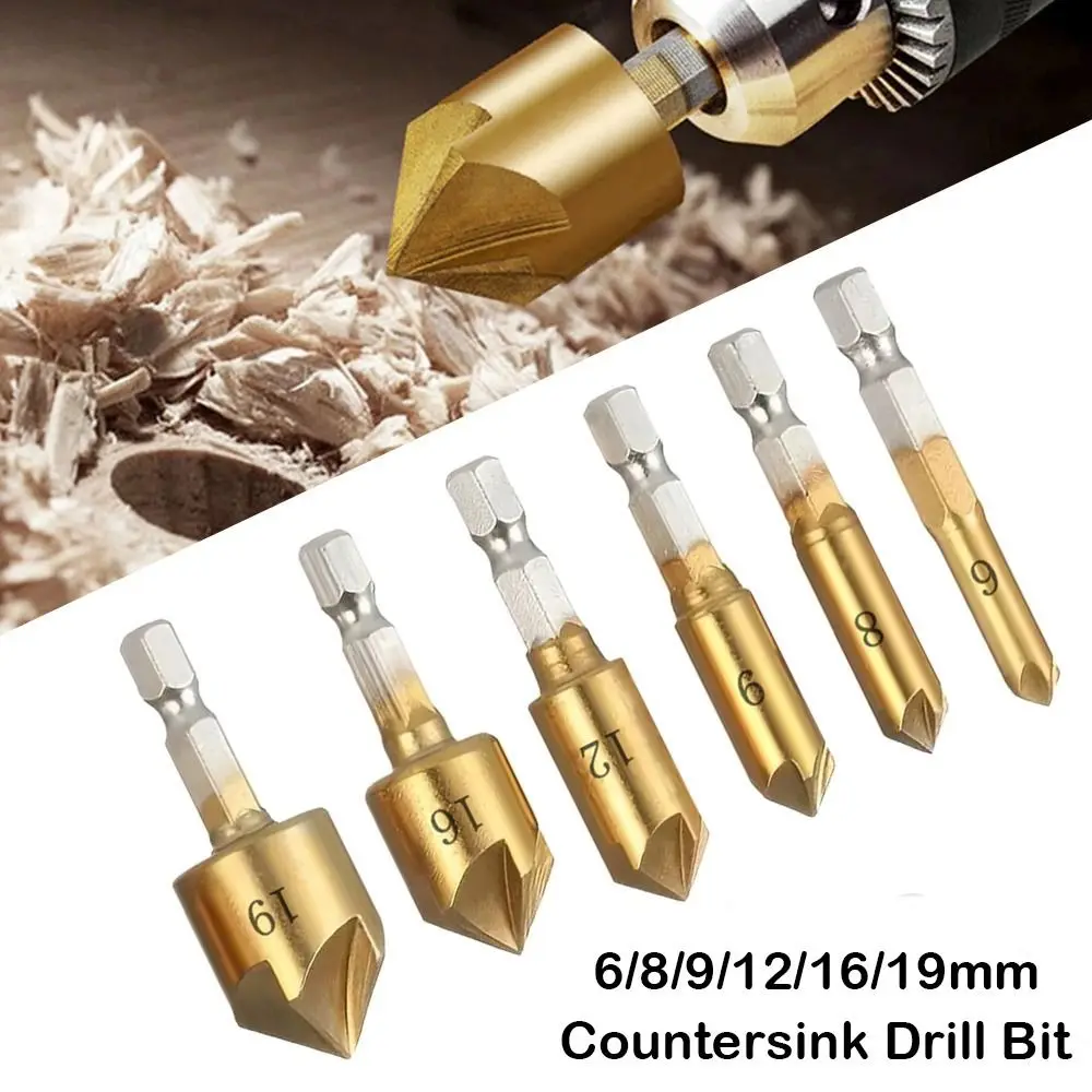 1pcs 6/8/9/12/16/19mm Hss Countersink Boring Drill Bit Set for Wood Metal Quick Change Drill Bit Tool Hex Chamfer Drill Tool Set