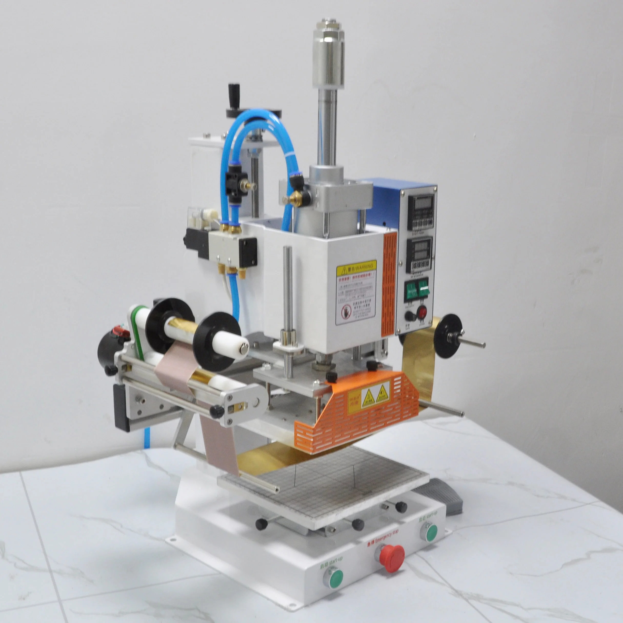 2026-Pneumatic Hot Foil Stamping Machine Embossing Machine Gold Foil Printing Machine for Leather Paper Box, Plastic Bump logo