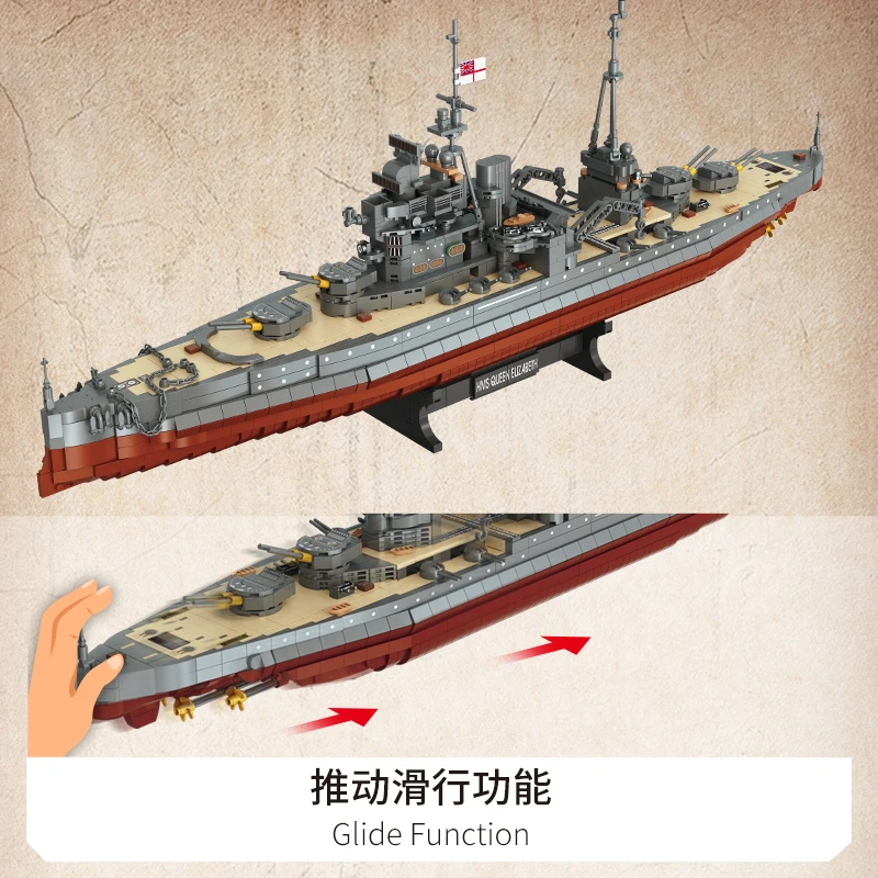 2277 pçs militar segunda guerra mundial navio de guerra batalha barco blocos de construção define a elizabeth classe battleships tijolos brinquedo para crianças gitfs