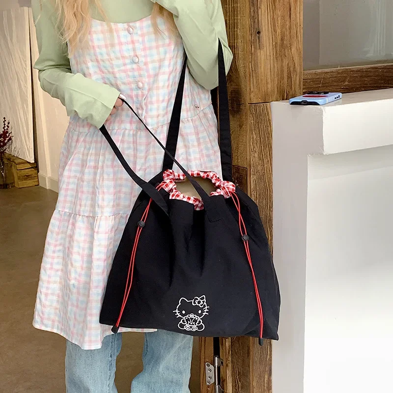

Hello Kittys Crossbody Bag Cute Canvas Tote Bag Embroidery One Shoulder Large Capacity Kawaii Portable Bags for Woman