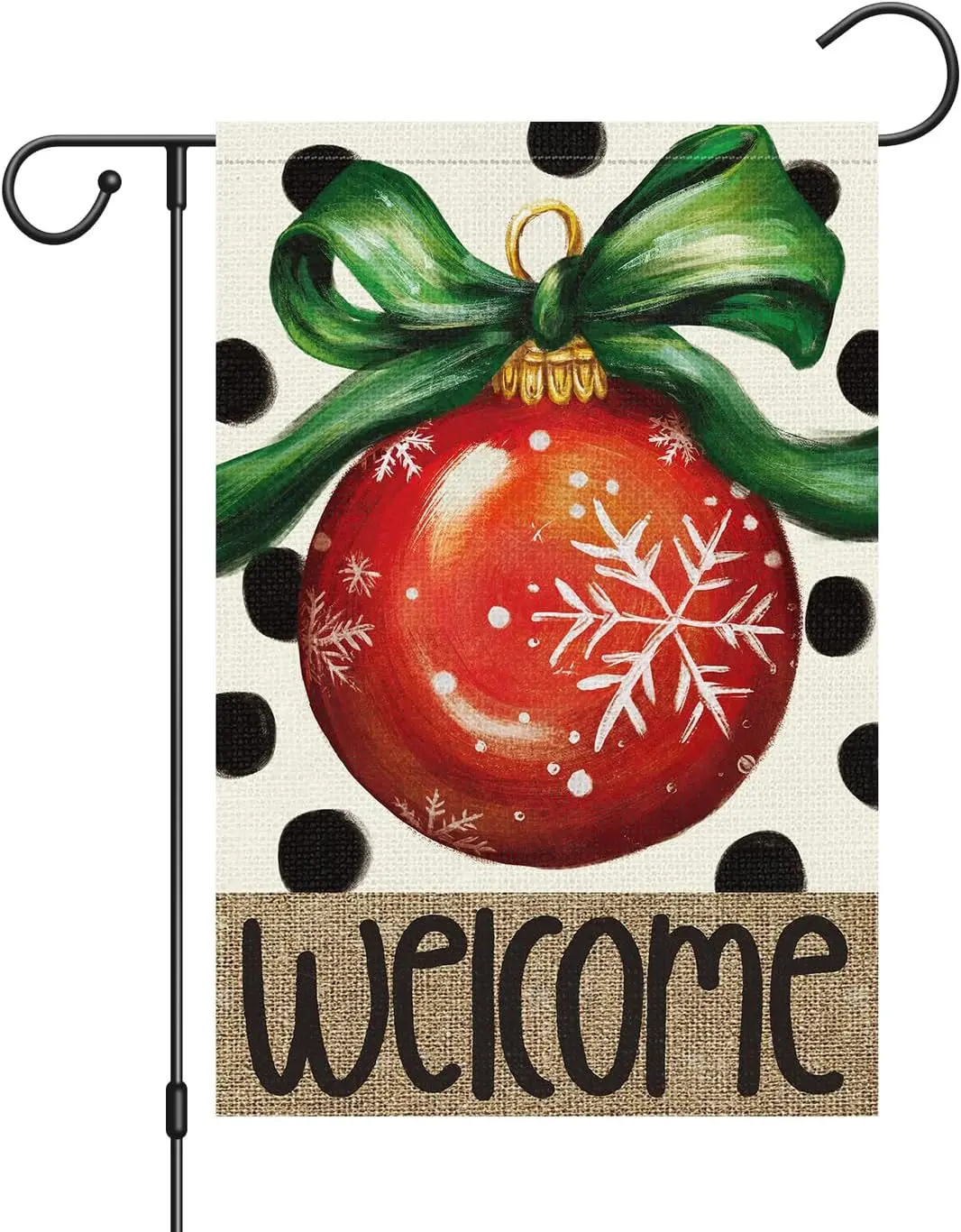 Louise Maelys Welcome Christmas Garden Flag 12x18 Inch Double Sided Xmas Ball Wave Point Small Burlap Winter Yard Flag Holiday O