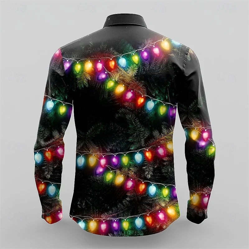 Christmas Men's Lantern 3D Printed Formal Shirt Button Lapel Long Sleeve Business Casual Party Festival Autumn and Winter Shirt