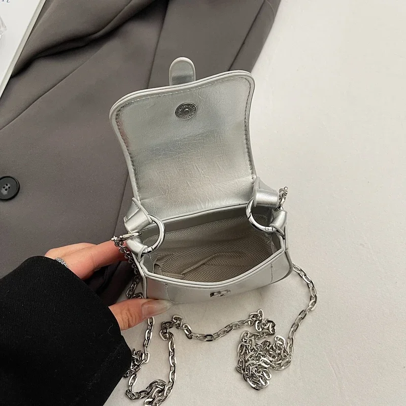 Mini bolsa crossbody para mulheres 2025 marca de luxo mini bolsa quadrada bolsas de couro pu bolsas designer senhoras bolsas de ombro prata