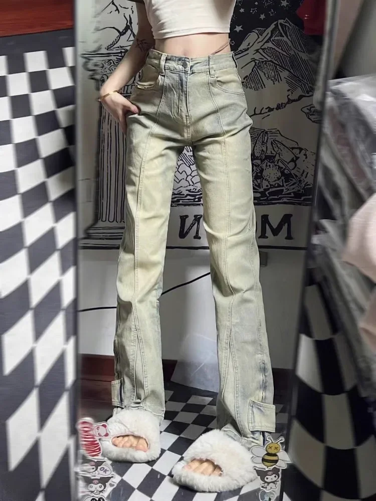 American Retro Jeans Women Vintage Fashion Cozy All-match Full Length Casual Denim Spring Fall Pockets Fashion Y2k Street Style