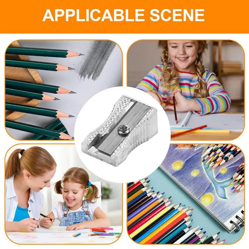 Pequeno alumínio liga Bevel lápis Sharpener, Metal lápis Sharpener, único furo, estudantes e sala de aula, 10 pcs