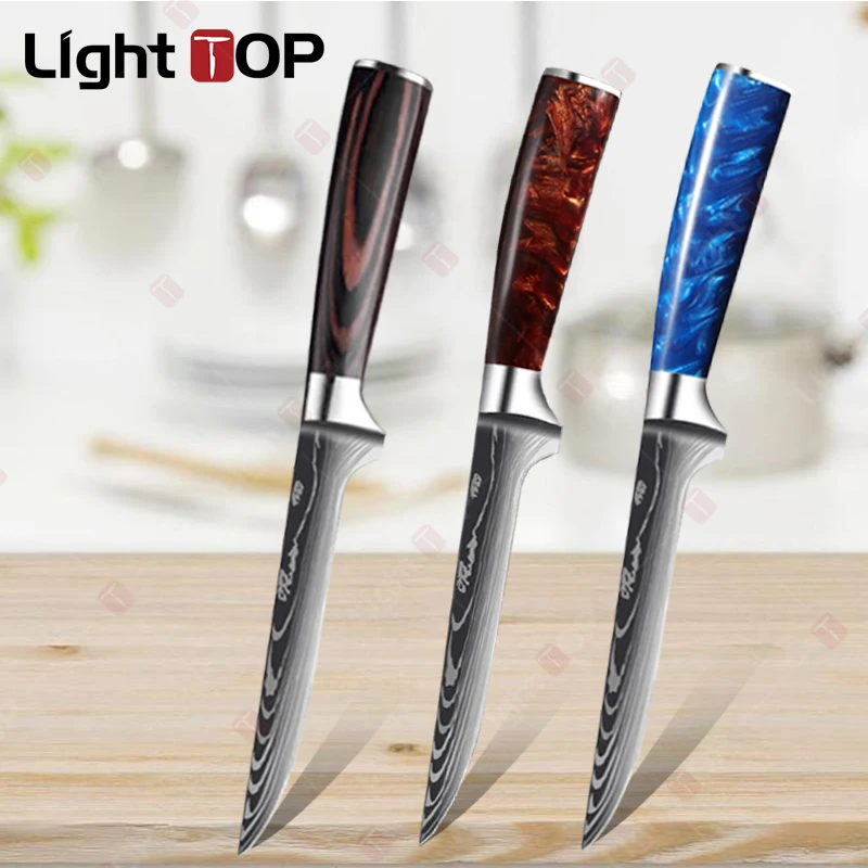 Professional Chef Knives Damascus Laser Pattern Boning Knife High Carbon Kitchen Knife Stainless Steel Meat Cleaver Fruit Peeler