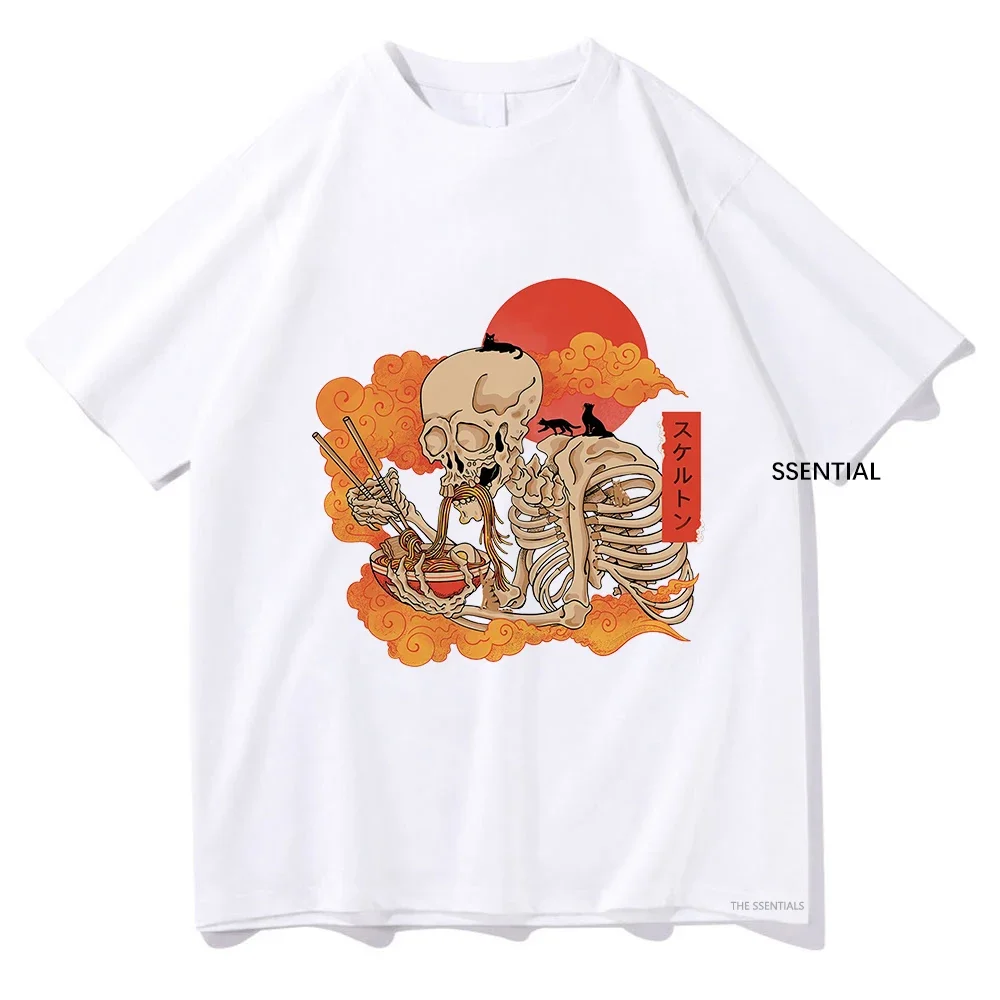 Yokai Ramen and Cats Tee Shirts Funny Men/Women Harajuku Aesthetic Tshirt Vintage Unisex Streetwear Cotton Clothes Anime Tops