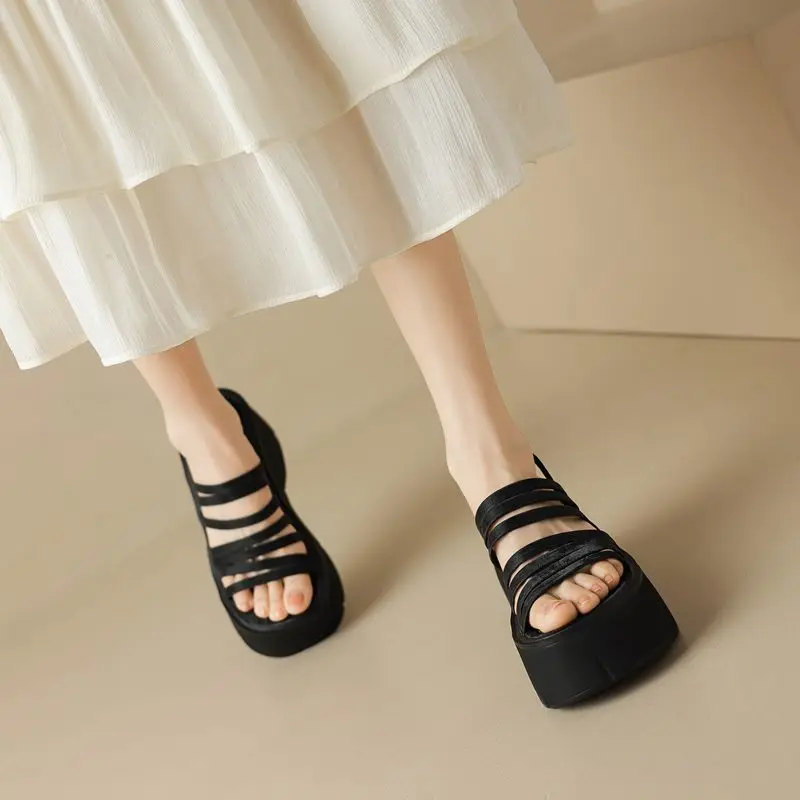 ASUMER 2024 New Chunky High Heels Women Sandals Genuine Leather Platform Sandals Fashion Summer Ladies  Summer Shoes