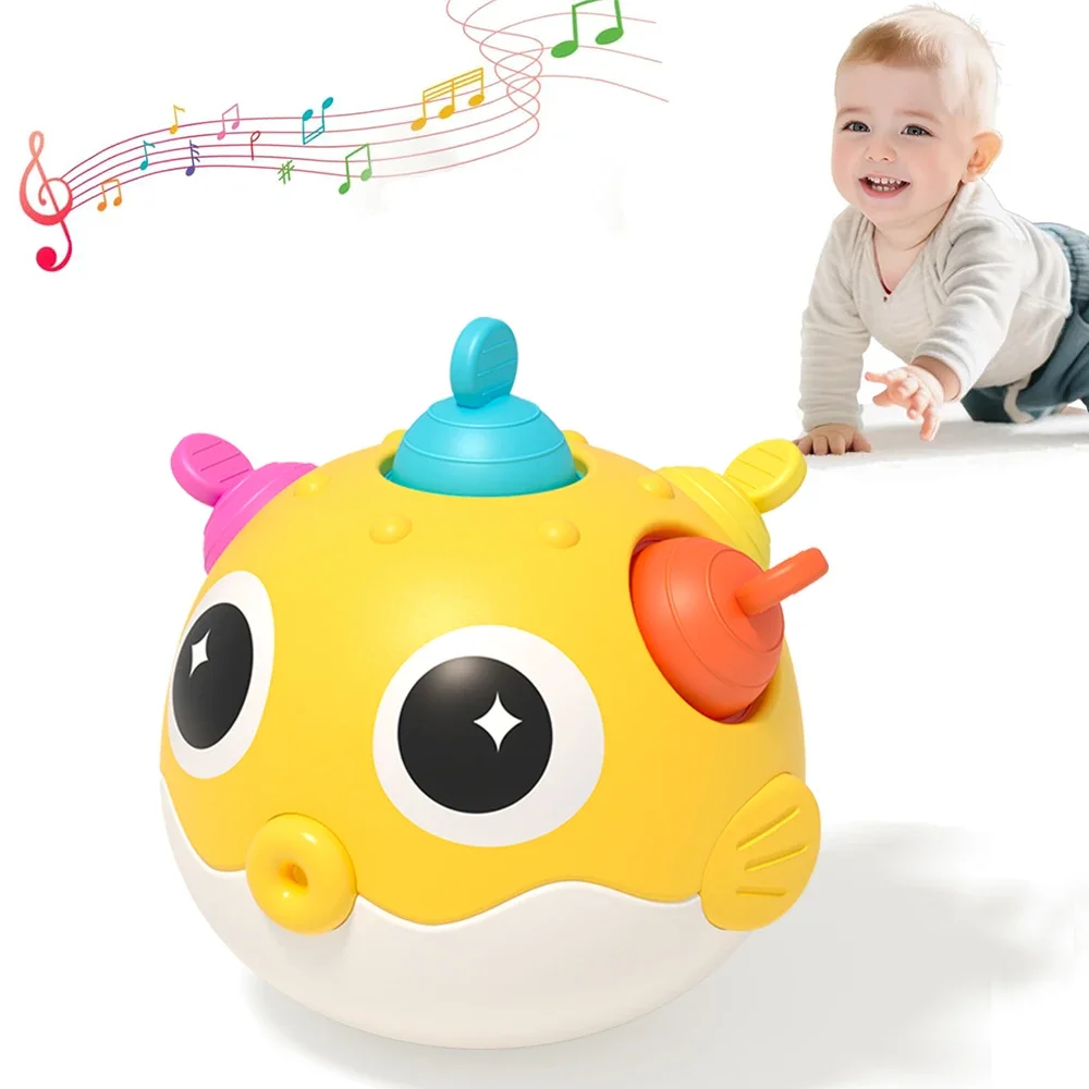 Kugelfisch Kinder Roly-Poly Rassel mit Beißringknopf Motorik Hand-Auge-Koordination Frühes Lernspielzeug Neugeborenes Geschenk