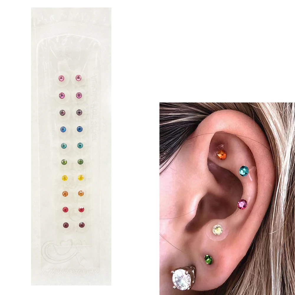 24K Gold Crystals Multi-Condition Ear Seeds Acupuncture Auricular Sticker Kit 40pcs Ear Seeds with Acupressure Ear Chart Tweezer