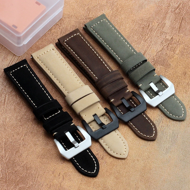 Large size XL Extended Watch belt Handmade Genuine Leather Lengthened Watch Band long Strap Cowhide watchband  for Panerai 22 24