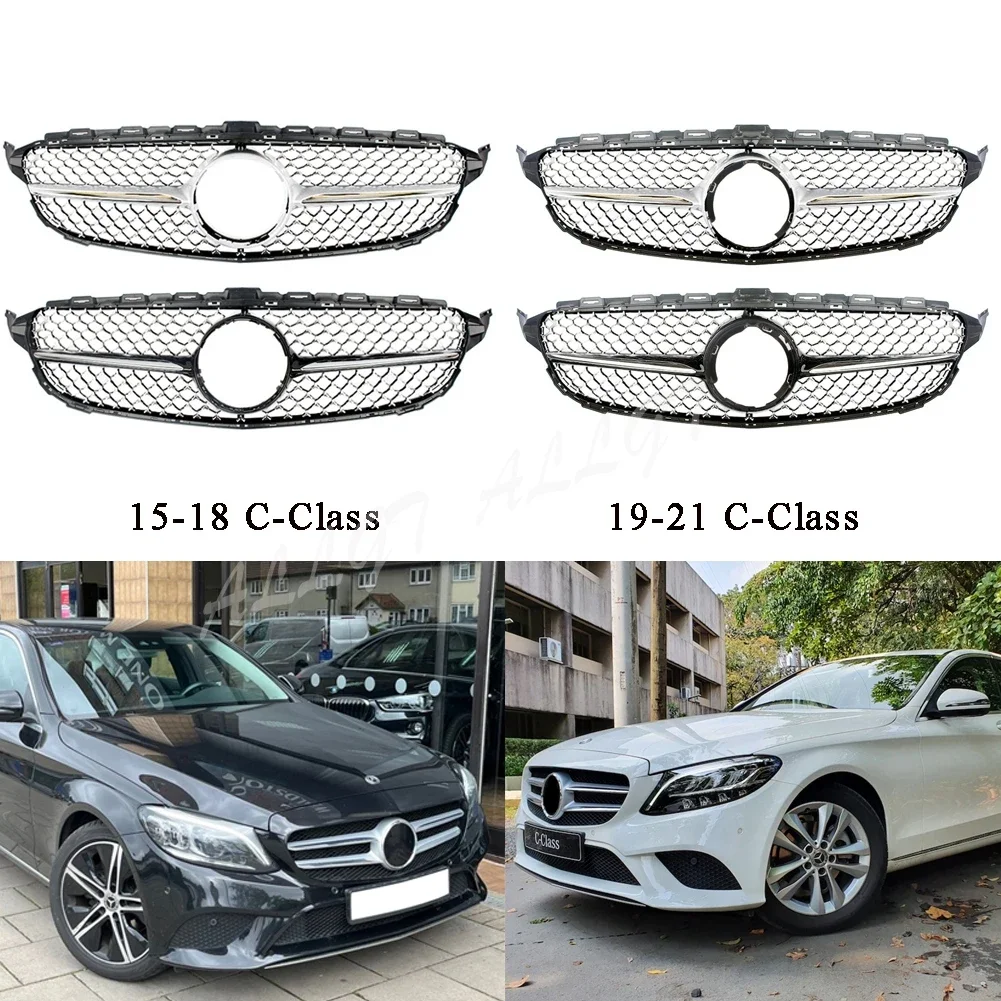 Car Front Racing facelift Radiator Upper Bumper Grilles For Mercedes Benz C class C200 C250 C300 W205 2015-2018/ 2019-2021