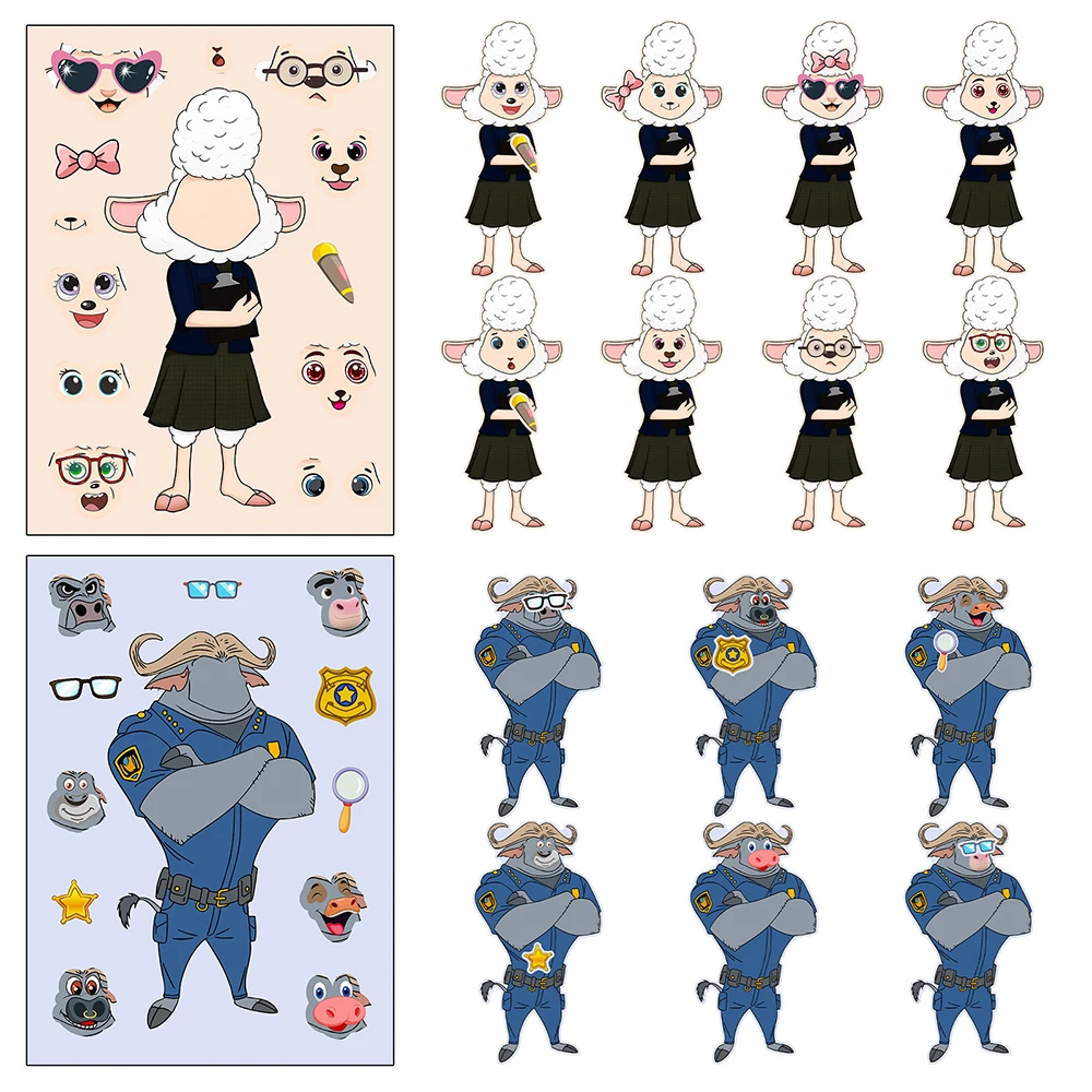 6/12 ورقة اصنع وجه DIY بها بنفسك ديزني زوتوبيا لغز ملصقات لطيف الكرتون جودي نيك تجميع بانوراما الشارات هدايا الديكور الطرف #5