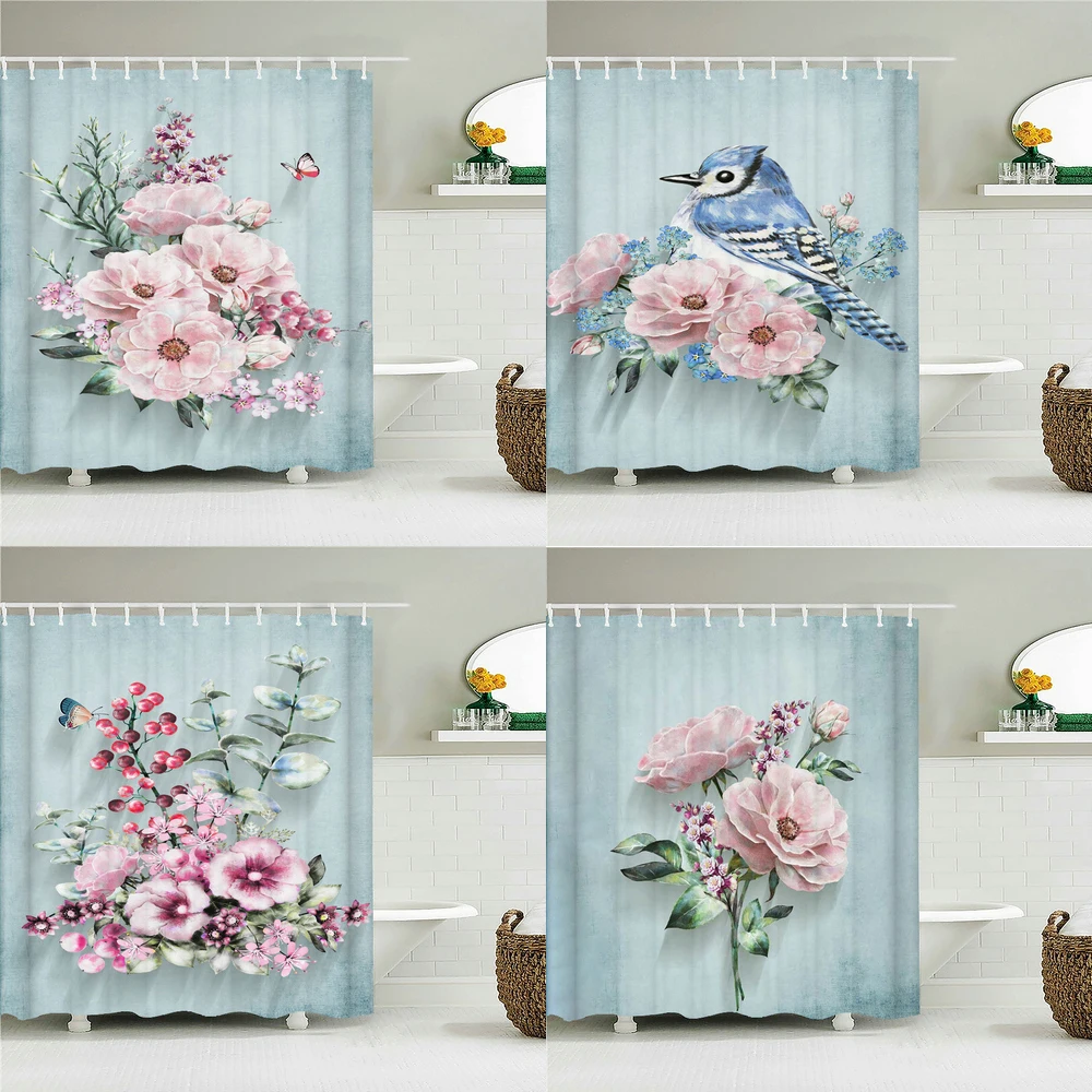 

Занавеска в европейском ретро-стиле для ванной, водонепроницаемая с крючком, с объемными цветами, с рисунком масляной живописи, водной расцветки, моющаяся ткань