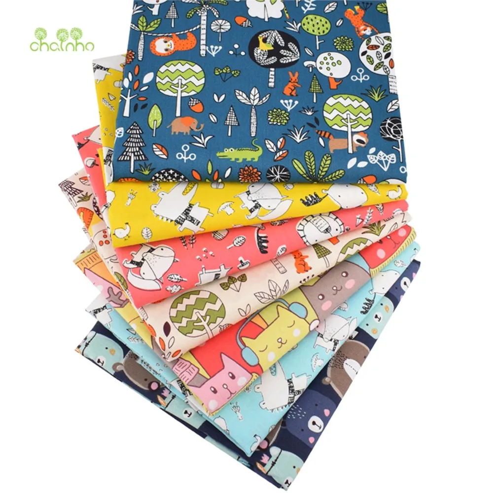 Chainho,Printed Twill Weave Cotton Fabric,DIY Sewing Quilting Material,Patchwork Cloth,Animal Series,7 Designs,2 Sizes,CC095