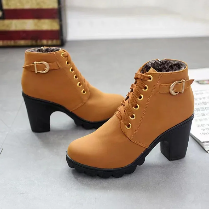 New Spring Winter Women Pumps Boot High Quality Lace-up Ladies shoes women PU High Heels Boots Fast Delivery botas mujer botines