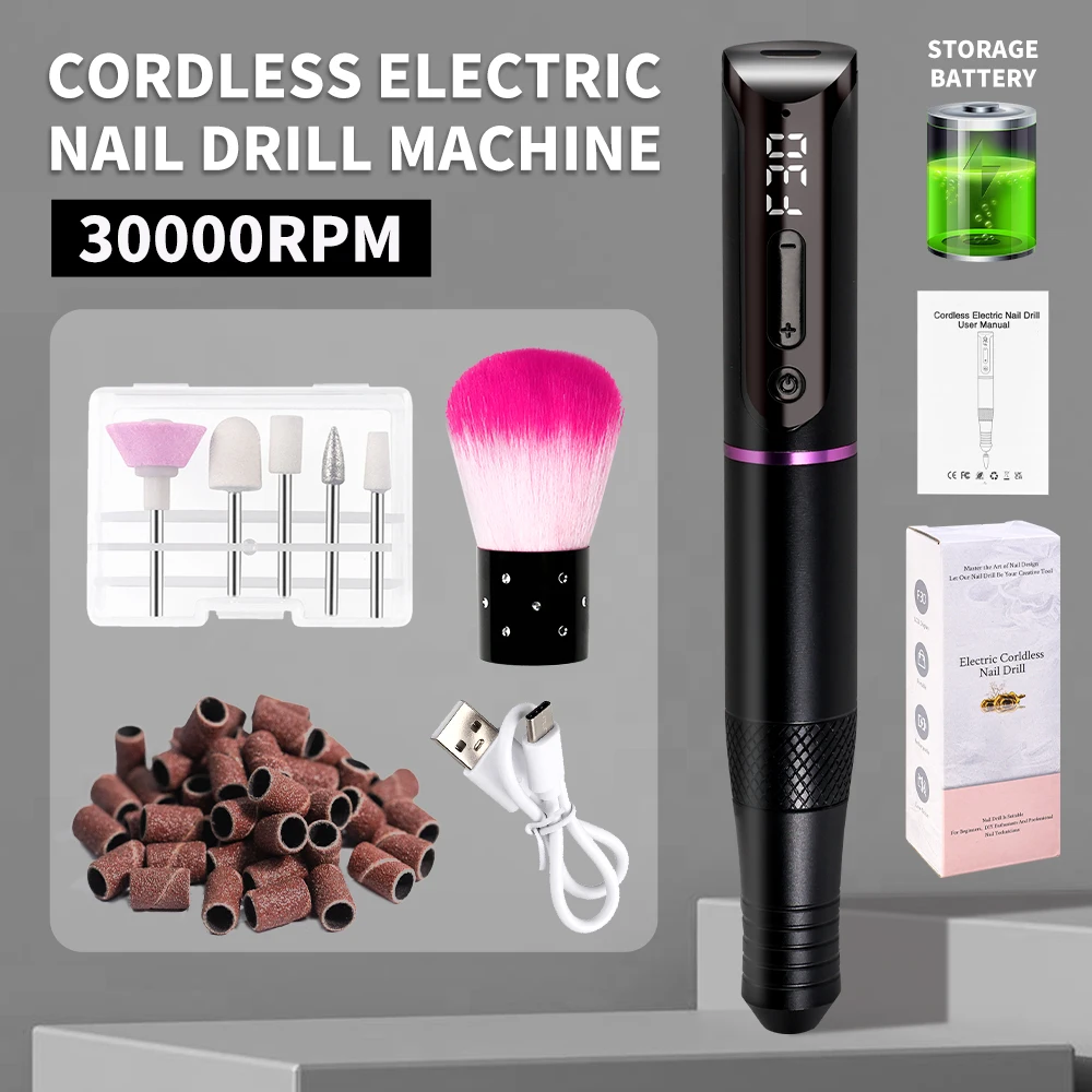 

35000RPM Nail Art Drill Rechargeable Electric Nail Grinder with Display Suitable for Manicure Gel Nail Polish Manicure Tools
