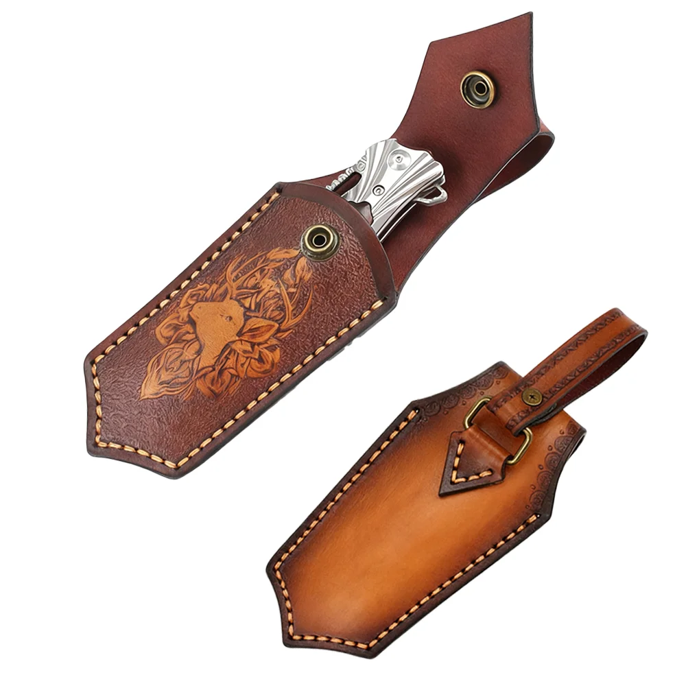

Кожаный чехол для ножа 15 см, первый слой из воловьей кожи с тиснением, кобура для складного ножа с пряжкой ремня