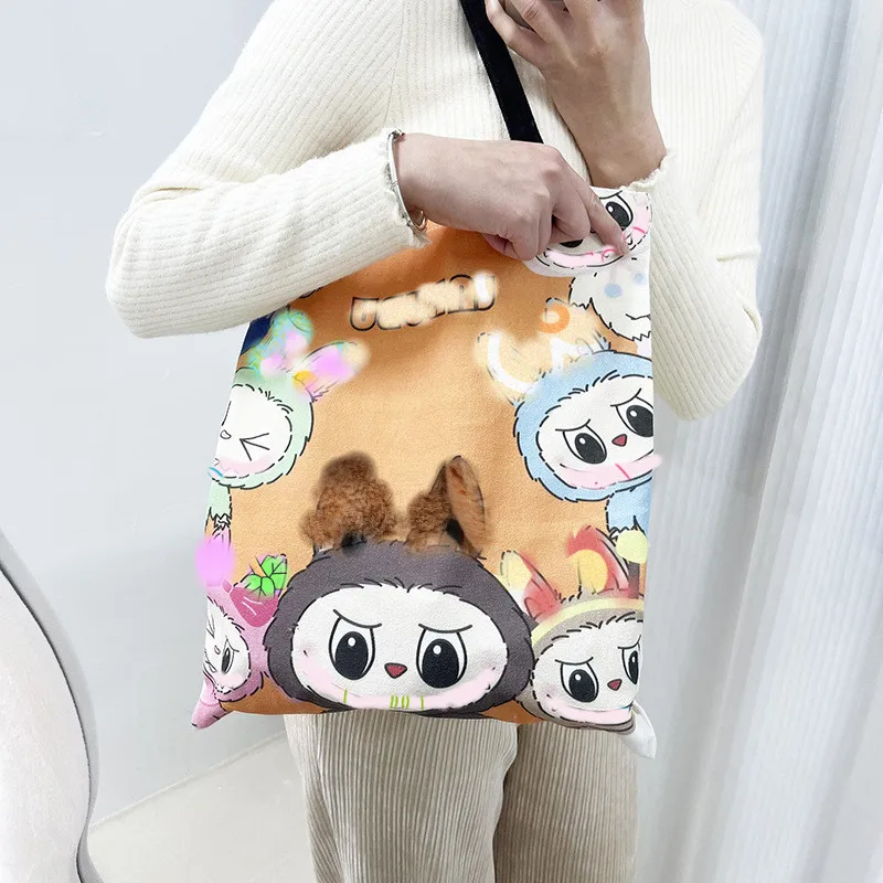 

miniso women men Canvas shoulder Bag Cartoon Cute Large Capacity Handbag cartoon cute for 12labu storage shopping Bag
