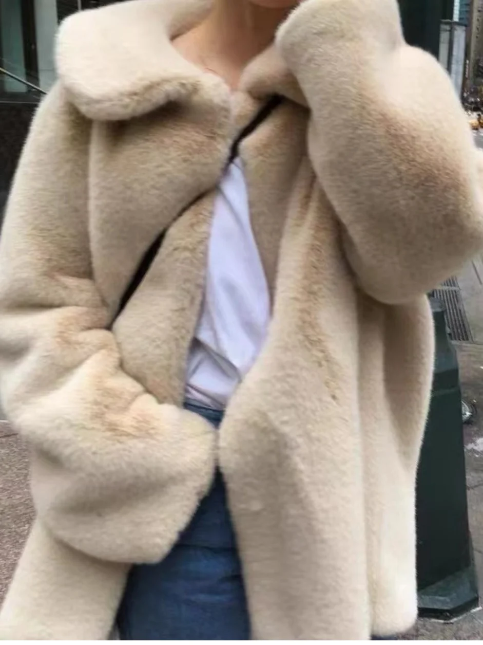 

Женская шуба из меха белого медведя средней длины, свободного кроя, теплая зимняя, экологичная, из меха норки, в корейском стиле, для дома и отдыха