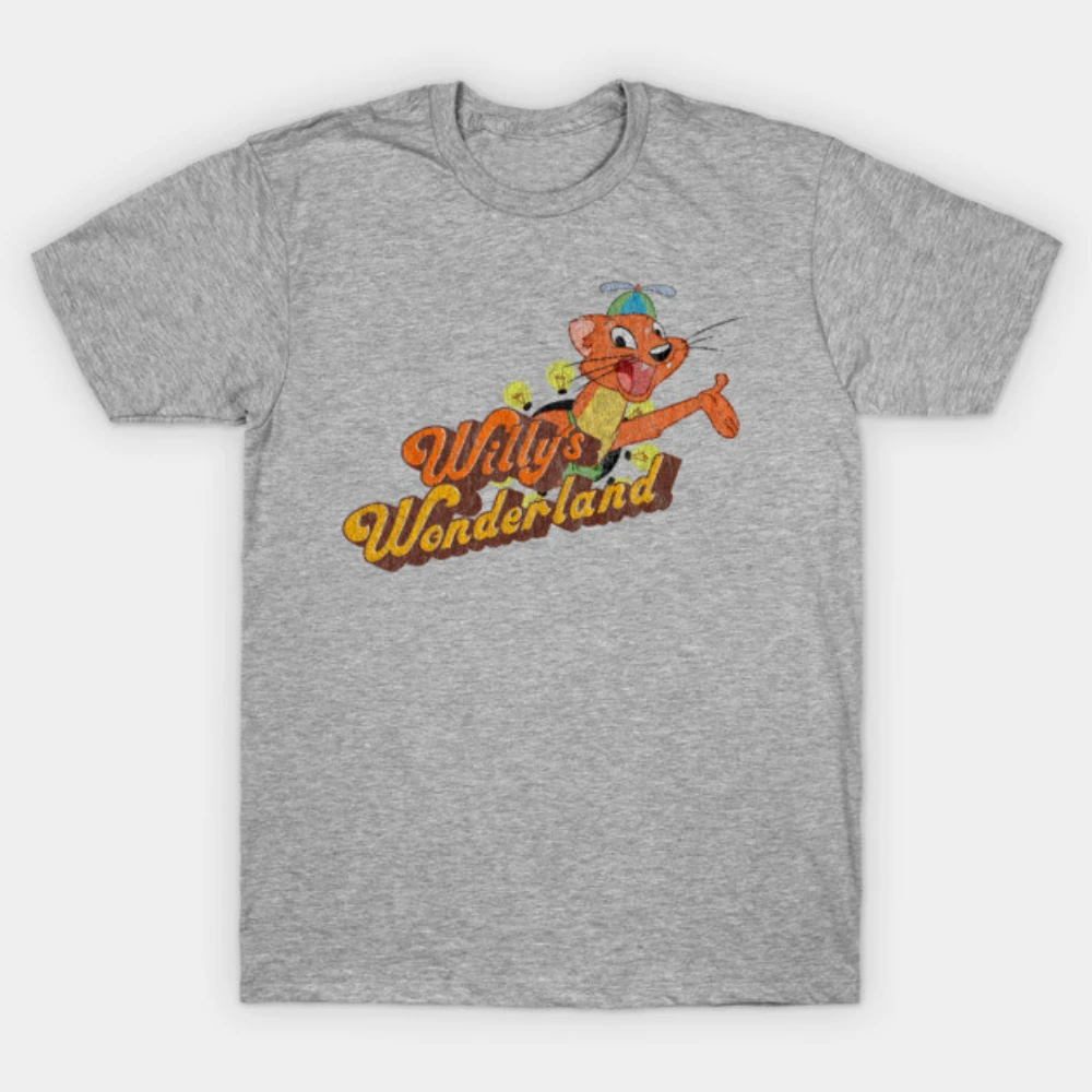 

Men Heather Grey Motorcycle Tee Propeller Cap Mouse Character Willy’s Wonderland Graphic Cotton T-shirt Cult Horror Short Sleeve