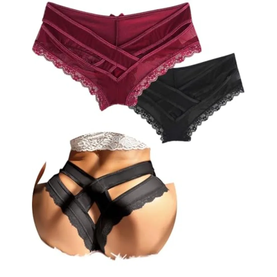 

ohyeah Womens Underwear Sexy Lace Hipster Panties for Women Cheeky Cotton Crotch Crisscross Strappy Boyshorts Panties XS-4XL