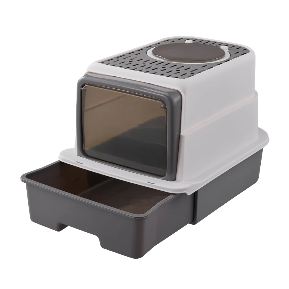 Large Hooded Top Entry Cat Litter Box with Scoop, 35cm W x 50cm D x 35cm H