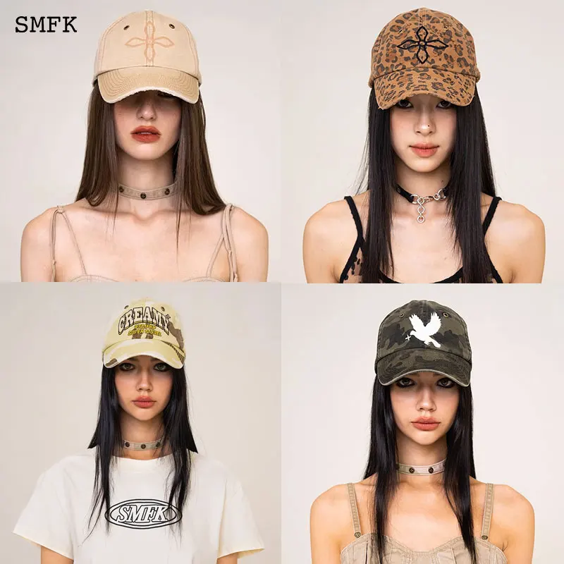 

SMFK Baseball Cap Vintage Cross Flower Baseball Hat Camouflage Letter Dome Hat Maillard Style Embroidered Adjustable Sport Caps