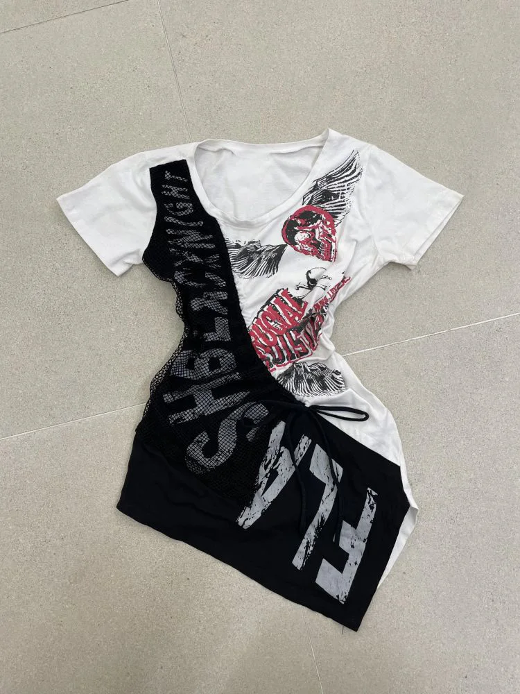 Original Faionable Unique White Top Summer New Design Beautiful irt Casual Sle Universal Fit Slimming Cotton Blend Print