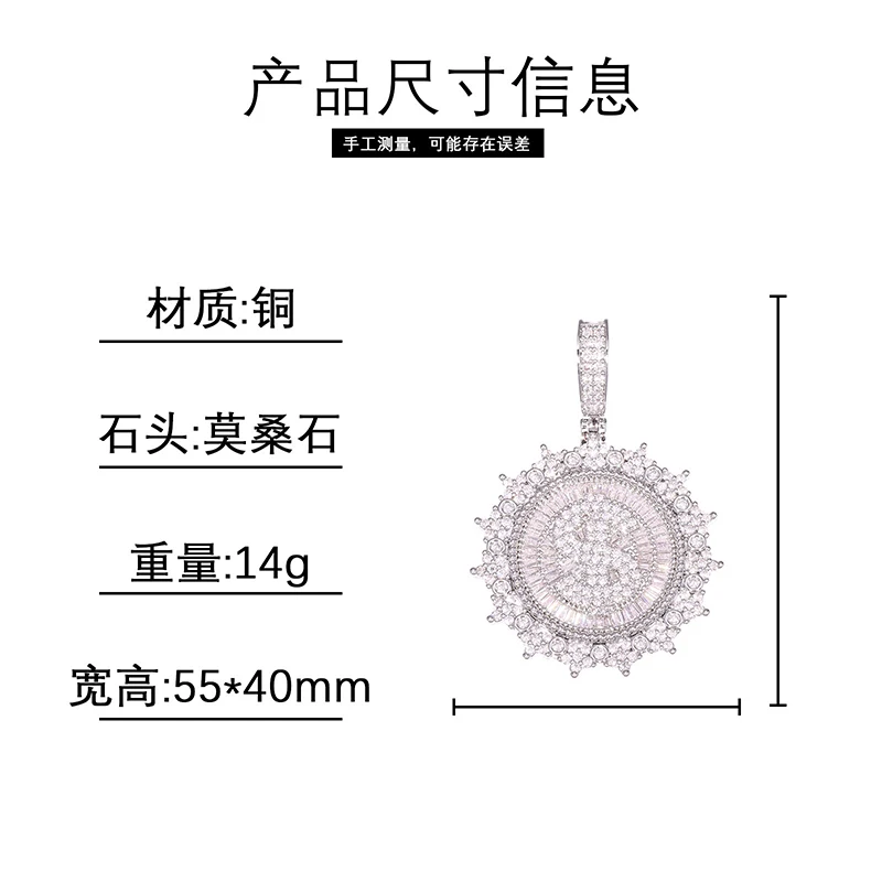 Hip Hop Moissanite Paved Bling Ice Out Dollars Sign Sunflower Pendants Necklace for Men Rapper Jewelry Gold Silver Color